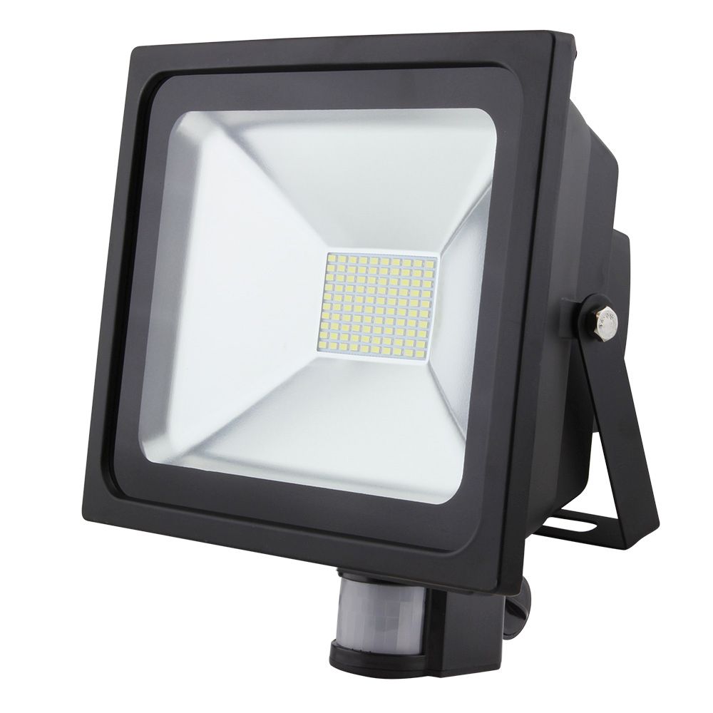 LED reflektor 50W, SMD,~5500K, PIR,černý