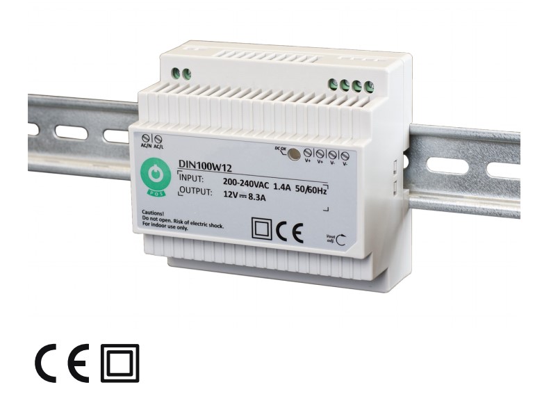 Napájecí zdroj na DIN lištu 100W 12V/8,2A, POS
